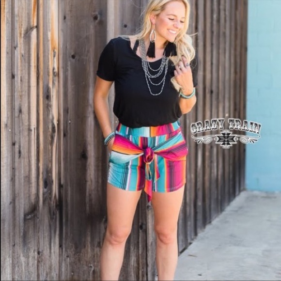 Crazy Train Pants - Multi Colored Front Tie  Shorts